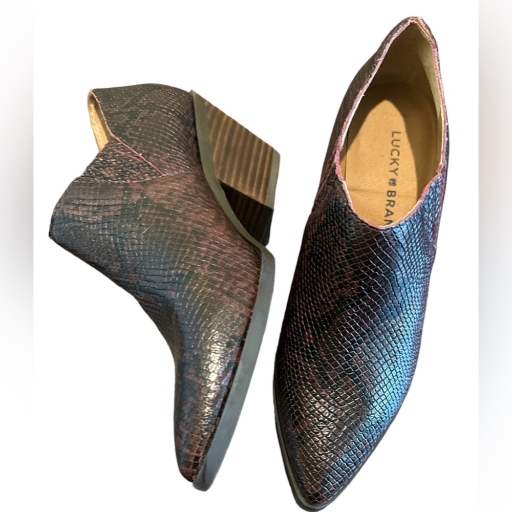 Women’s Lucky Brand Ankle Boots Snakeskin Booties Leather Shoes Size 7 Medium